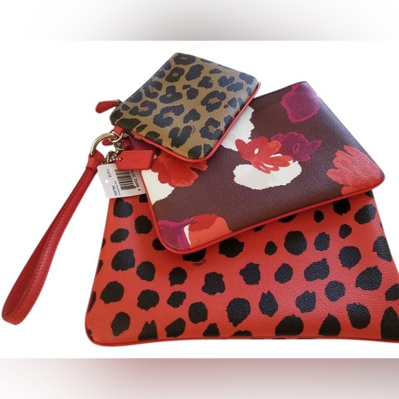 Coach Pouch Trio Watermelon Multi Colors Pvc Coated Canvas Wristlet - Picture 5 of 5